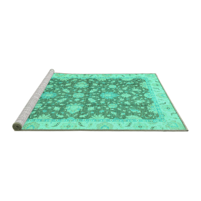 Sideview of Machine Washable Oriental Turquoise Traditional Area Rugs, wshabs2577turq