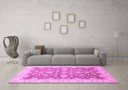 Machine Washable Oriental Pink Traditional Rug in a Living Room, wshabs2577pnk