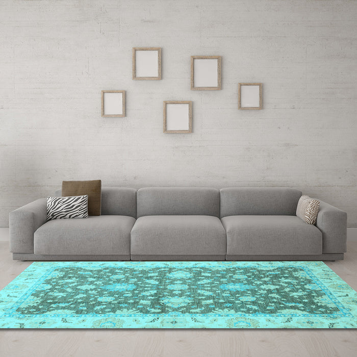 Machine Washable Oriental Light Blue Traditional Rug in a Living Room, wshabs2577lblu