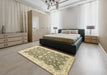 Abstract Dark Almond Brown Oriental Rug in a Bedroom, abs2577