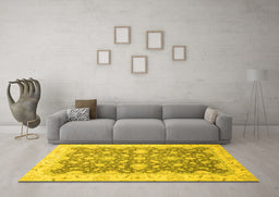 Machine Washable Oriental Yellow Traditional Rug in a Living Room, wshabs2577yw
