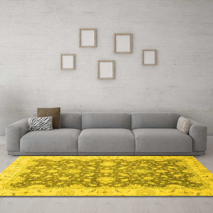 Machine Washable Oriental Yellow Traditional Rug in a Living Room, wshabs2577yw