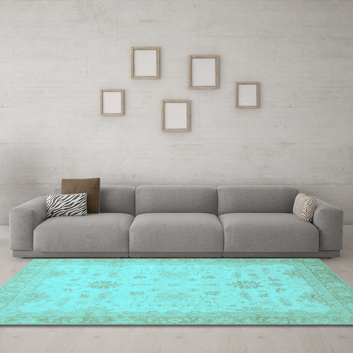 Machine Washable Oriental Light Blue Traditional Rug in a Living Room, wshabs2578lblu