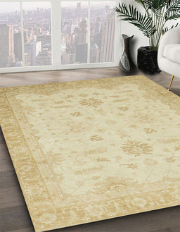 Abstract Brown Gold Oriental Rug in Family Room, abs2578