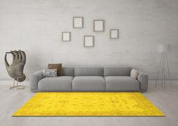 Machine Washable Oriental Yellow Traditional Rug in a Living Room, wshabs2578yw