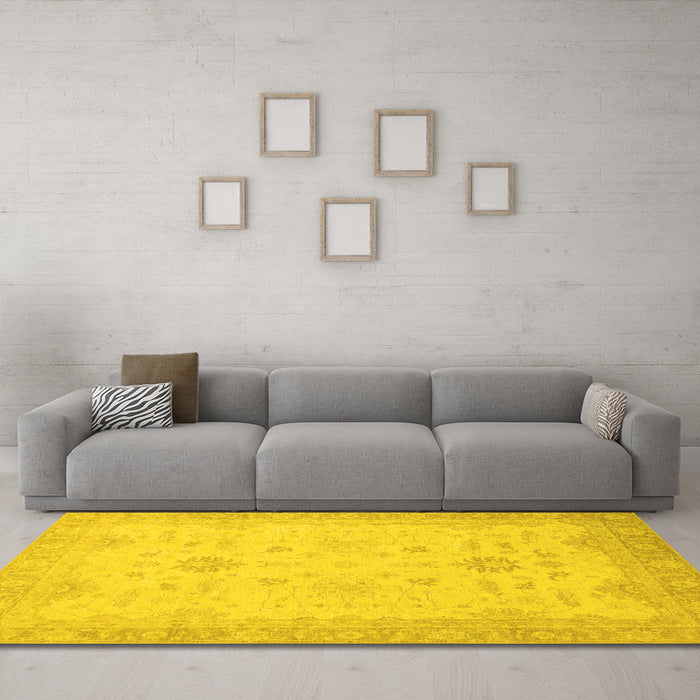 Machine Washable Oriental Yellow Traditional Rug in a Living Room, wshabs2578yw