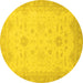 Round Machine Washable Oriental Yellow Traditional Rug, wshabs2578yw