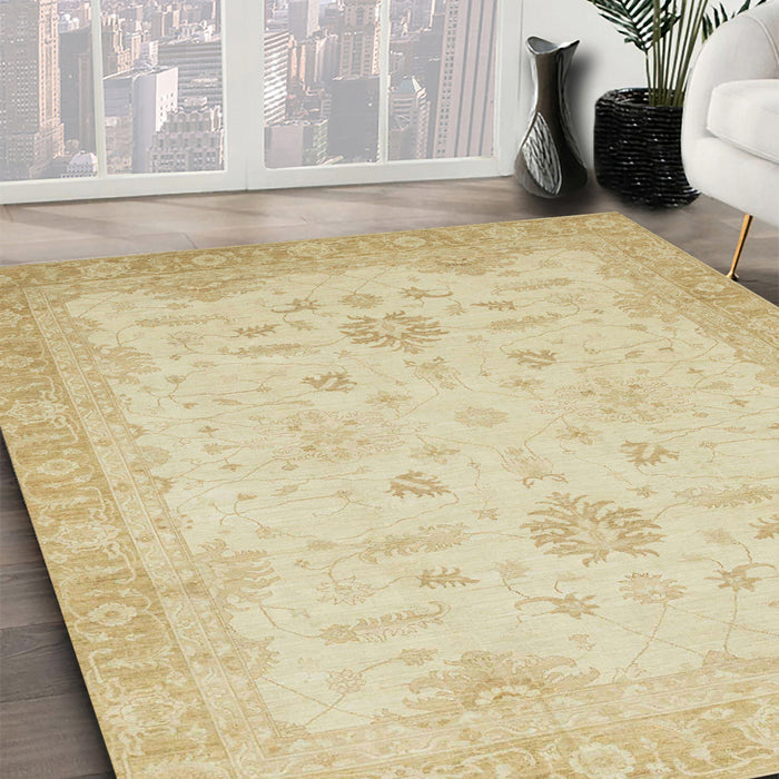 Abstract Brown Gold Oriental Rug in Family Room, abs2578
