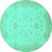 Round Oriental Turquoise Traditional Rug, abs2578turq