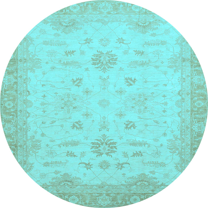 Round Oriental Light Blue Traditional Rug, abs2578lblu