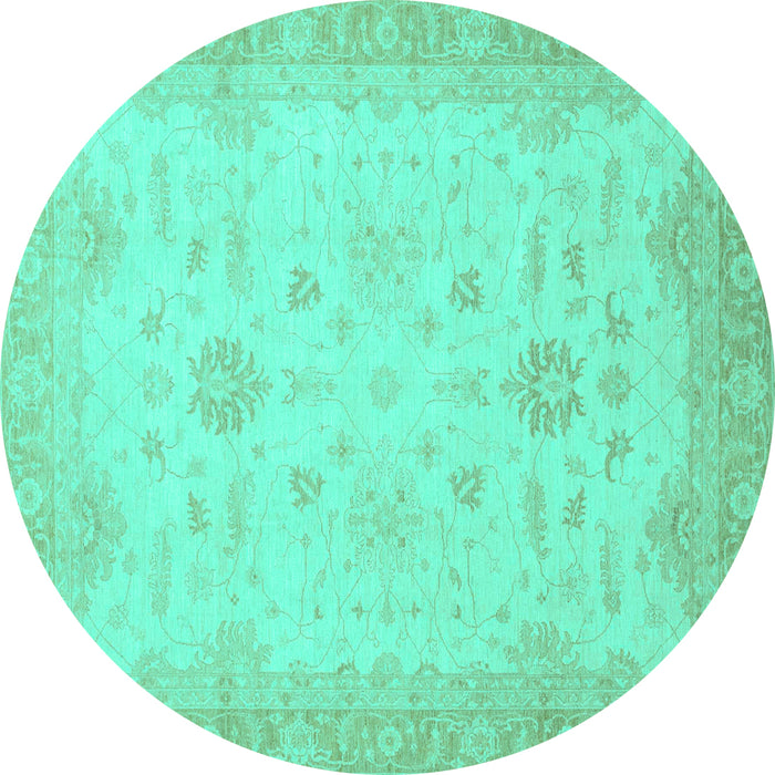 Round Machine Washable Oriental Turquoise Traditional Area Rugs, wshabs2578turq