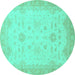 Round Machine Washable Oriental Turquoise Traditional Area Rugs, wshabs2578turq