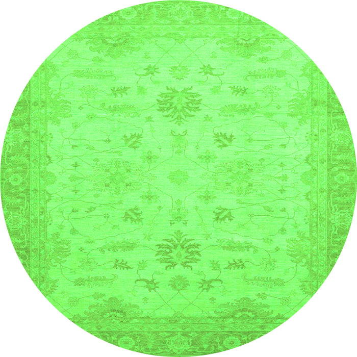 Round Machine Washable Oriental Green Traditional Area Rugs, wshabs2578grn