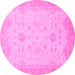 Round Machine Washable Oriental Pink Traditional Rug, wshabs2578pnk