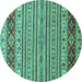 Round Machine Washable Abstract Turquoise Modern Area Rugs, wshabs2579turq