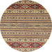 Round Abstract Chestnut Brown Modern Rug, abs2579