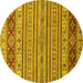 Round Machine Washable Abstract Yellow Modern Rug, wshabs2579yw