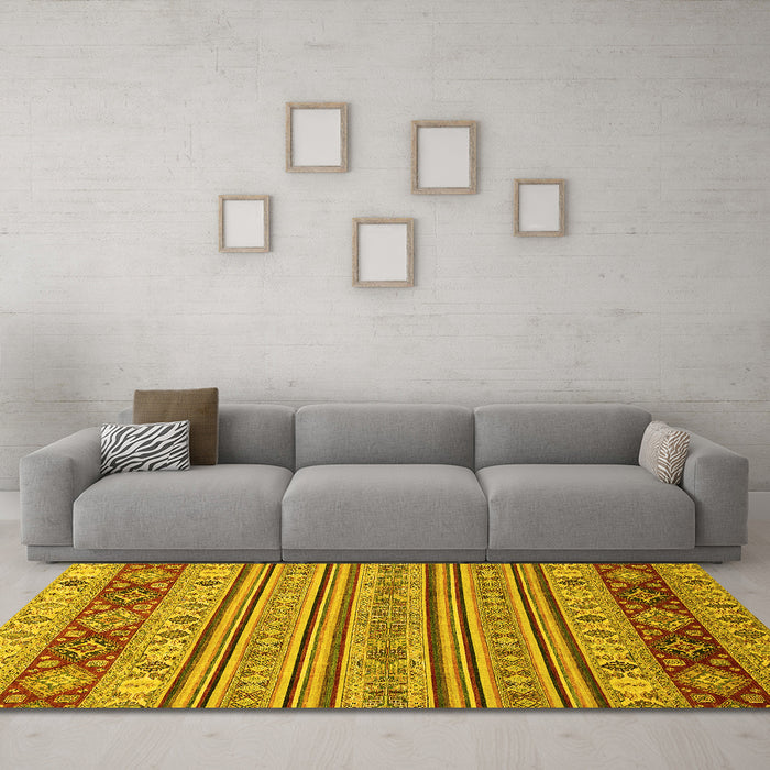 Machine Washable Abstract Yellow Modern Rug in a Living Room, wshabs2579yw