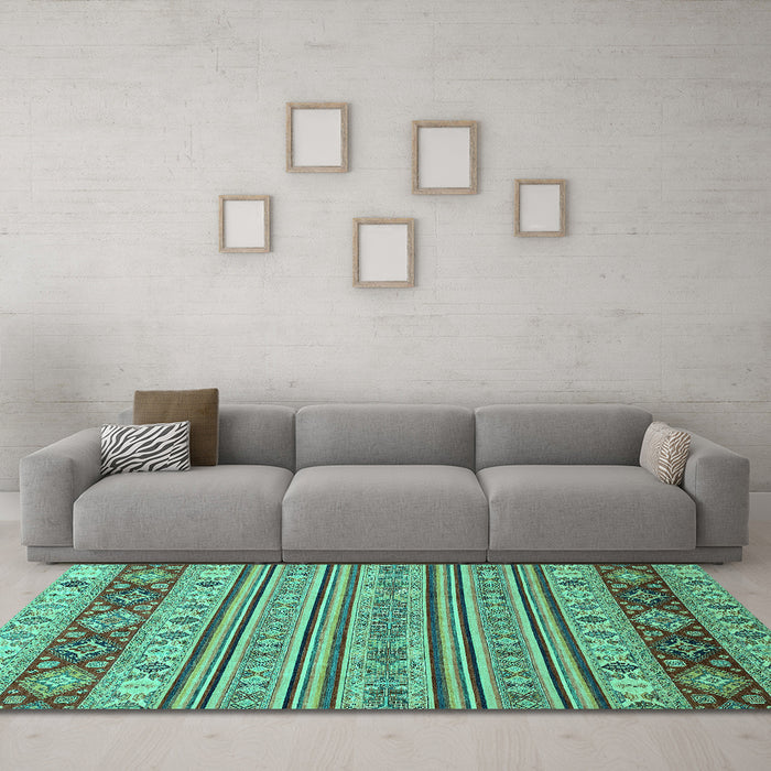 Machine Washable Abstract Turquoise Modern Area Rugs in a Living Room,, wshabs2579turq