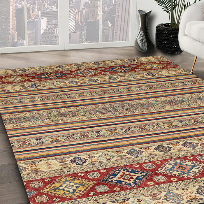 Machine Washable Abstract Chestnut Brown Rug in a Family Room, wshabs2579