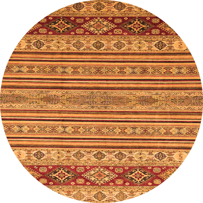 Round Machine Washable Abstract Orange Modern Area Rugs, wshabs2579org