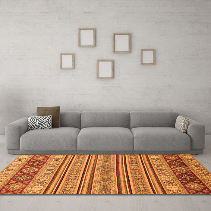 Machine Washable Abstract Orange Modern Area Rugs in a Living Room, wshabs2579org