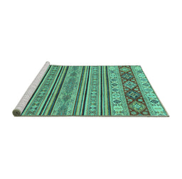 Sideview of Machine Washable Abstract Turquoise Modern Area Rugs, wshabs2579turq