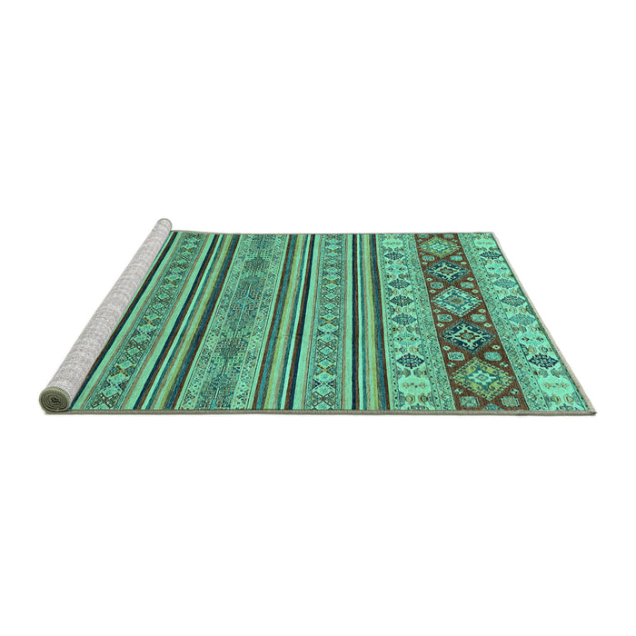 Sideview of Machine Washable Abstract Turquoise Modern Area Rugs, wshabs2579turq