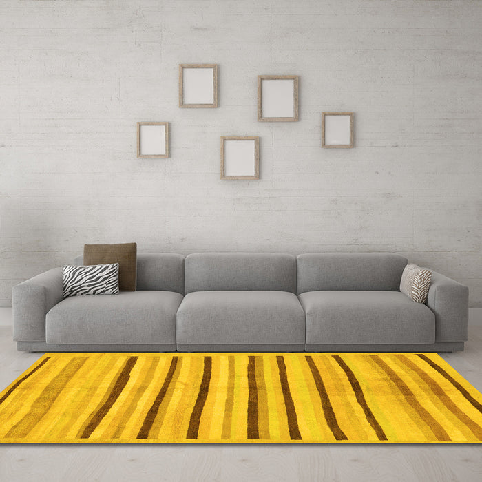 Machine Washable Solid Yellow Modern Rug in a Living Room, wshabs257yw