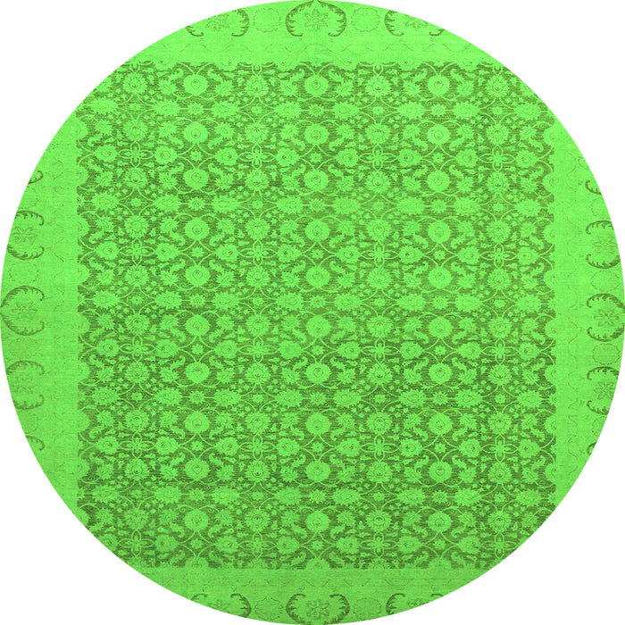 Round Machine Washable Oriental Green Traditional Area Rugs, wshabs2580grn