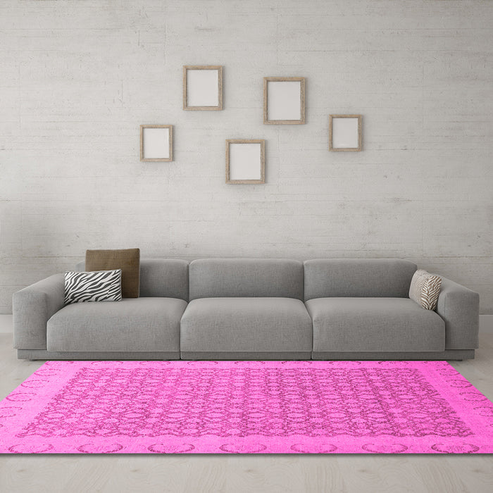 Machine Washable Oriental Pink Traditional Rug in a Living Room, wshabs2580pnk