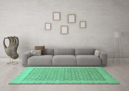 Machine Washable Oriental Turquoise Traditional Area Rugs in a Living Room,, wshabs2580turq