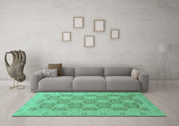Machine Washable Oriental Turquoise Traditional Area Rugs in a Living Room,, wshabs2581turq