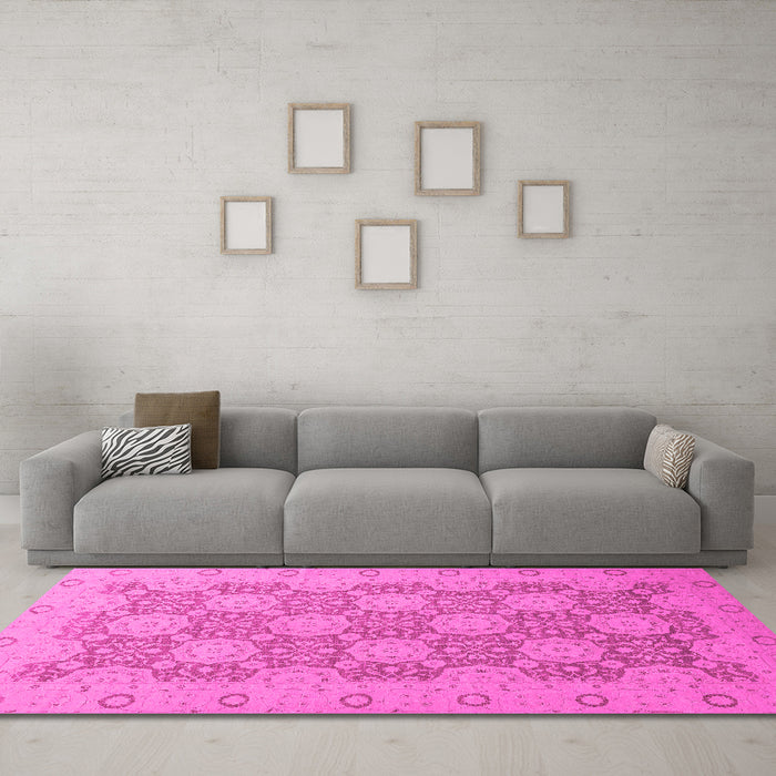 Machine Washable Oriental Pink Traditional Rug in a Living Room, wshabs2581pnk