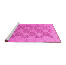 Sideview of Machine Washable Oriental Pink Traditional Rug, wshabs2581pnk