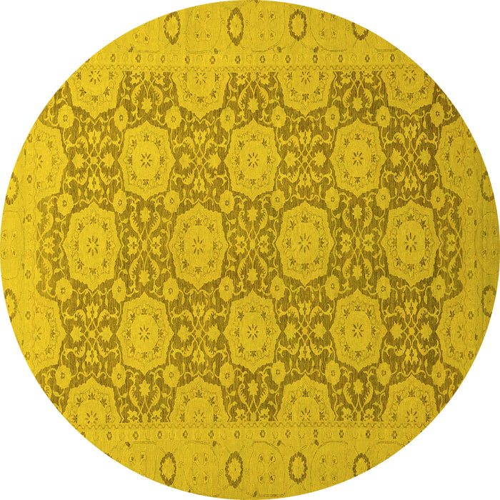 Round Machine Washable Oriental Yellow Traditional Rug, wshabs2581yw