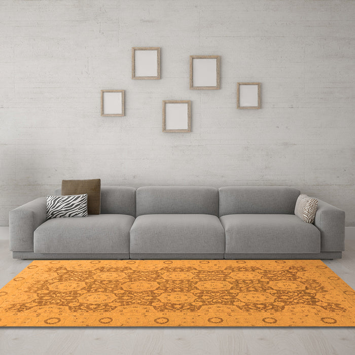 Machine Washable Oriental Orange Traditional Area Rugs in a Living Room, wshabs2581org