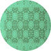 Round Oriental Turquoise Traditional Rug, abs2581turq