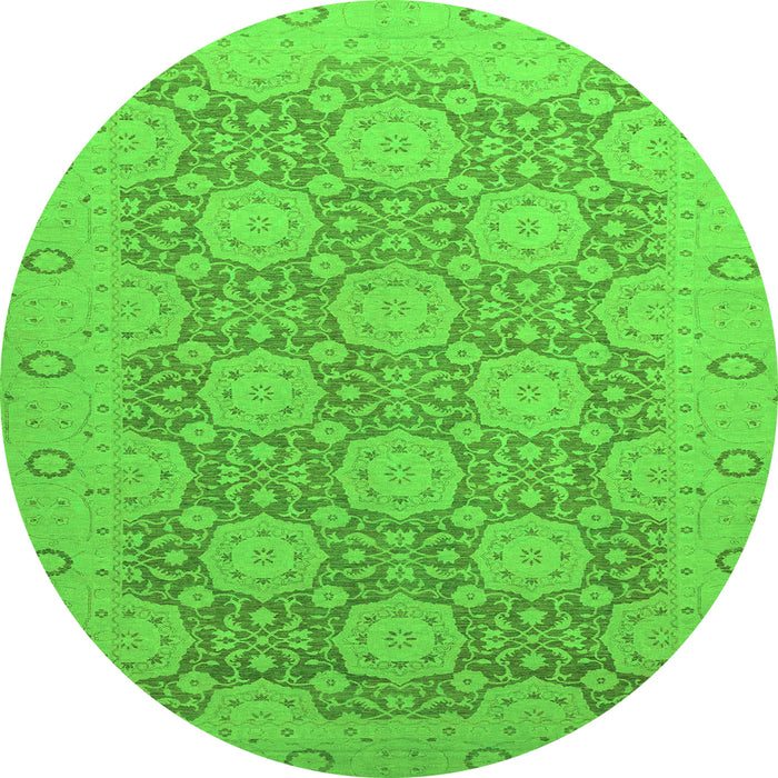 Round Machine Washable Oriental Green Traditional Area Rugs, wshabs2581grn