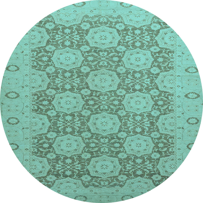Round Oriental Light Blue Traditional Rug, abs2581lblu