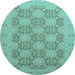 Round Oriental Light Blue Traditional Rug, abs2581lblu