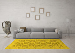 Machine Washable Oriental Yellow Traditional Rug in a Living Room, wshabs2581yw