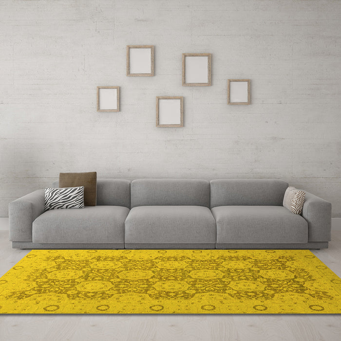 Machine Washable Oriental Yellow Traditional Rug in a Living Room, wshabs2581yw