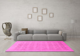 Machine Washable Oriental Pink Traditional Rug in a Living Room, wshabs2582pnk