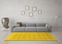 Machine Washable Oriental Yellow Traditional Rug in a Living Room, wshabs2582yw