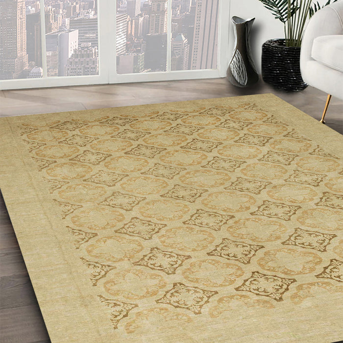 Abstract Orange Gold Oriental Rug in Family Room, abs2582