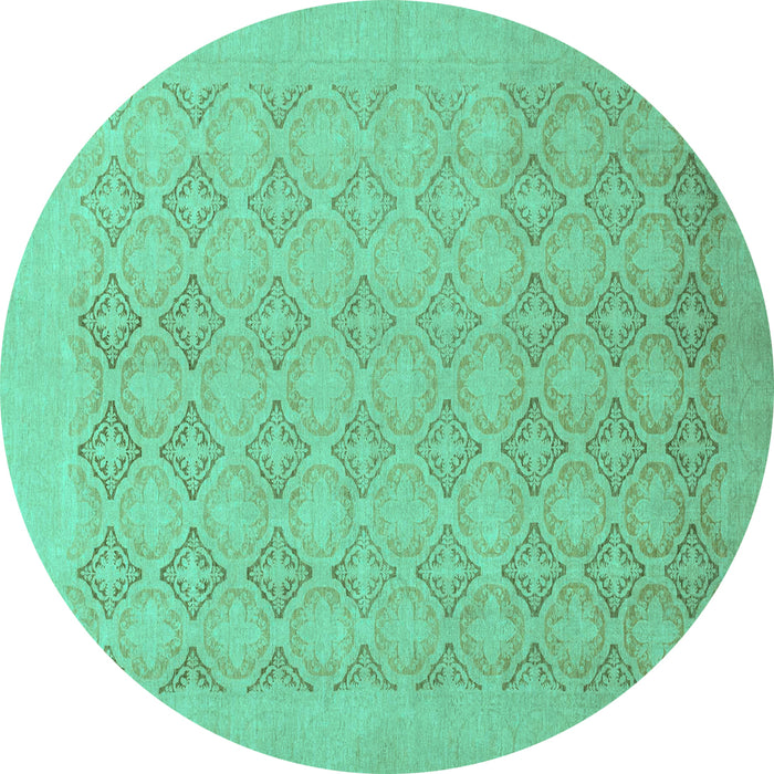 Round Machine Washable Oriental Turquoise Traditional Area Rugs, wshabs2582turq