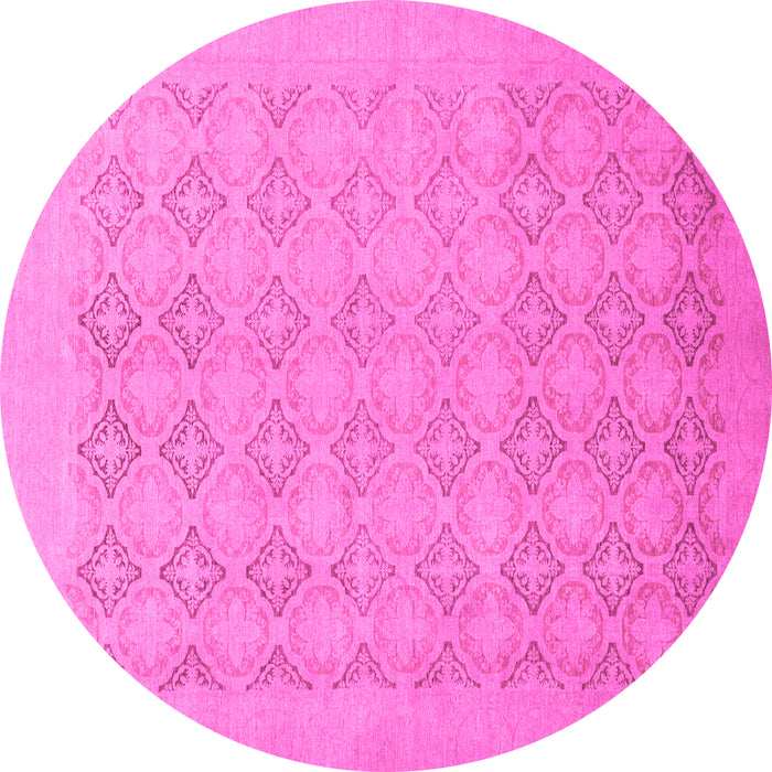 Round Machine Washable Oriental Pink Traditional Rug, wshabs2582pnk