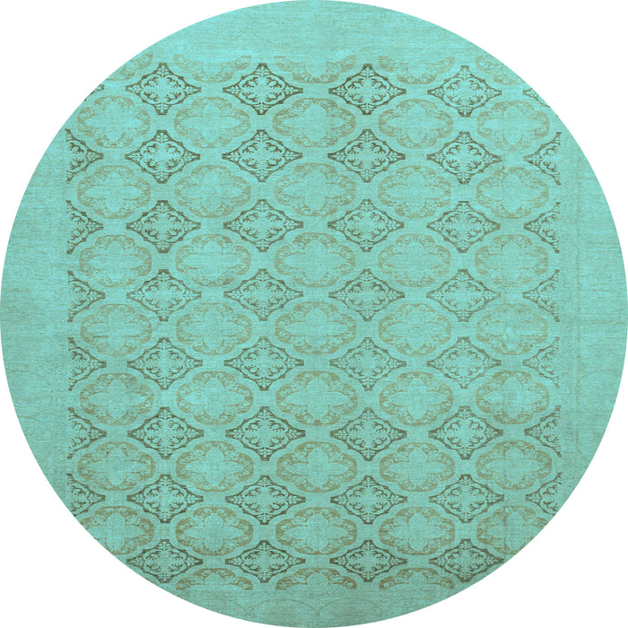 Round Machine Washable Oriental Light Blue Traditional Rug, wshabs2582lblu