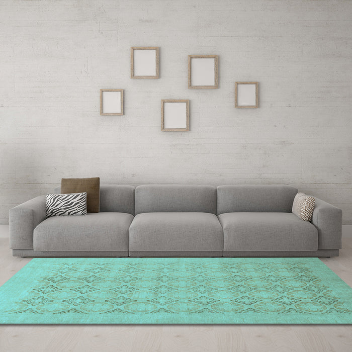 Machine Washable Oriental Light Blue Traditional Rug in a Living Room, wshabs2582lblu